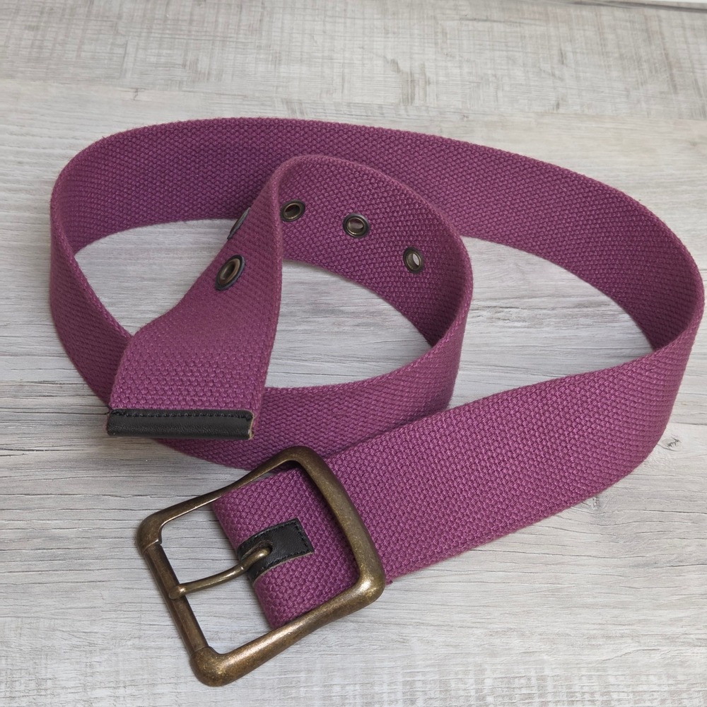Vintage Esprit Purple Canvas Web Belt Made in Japan 40 Inch Brass Buckle Utility